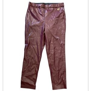 MK ankle length faux leather maroon pants size large Michael kors